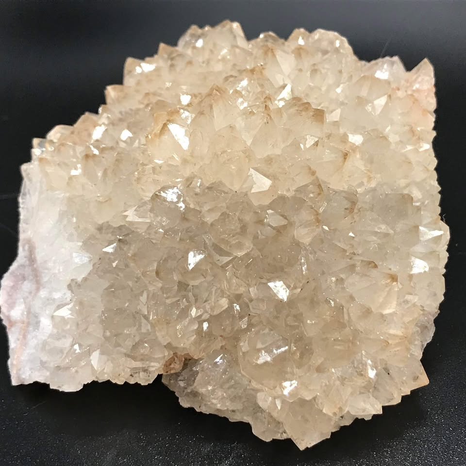 Close-up of pale druze quartz crystals from Haunted Ridge Rocks